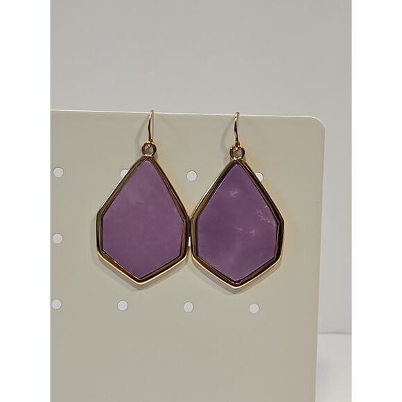 Barse Earrings Gold tone Purple /Amethyst Stone Dangle - Picture 1 of 4